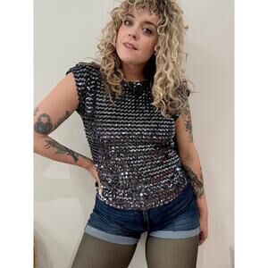 80s Sequin Lurex Cap Sleeve Top
